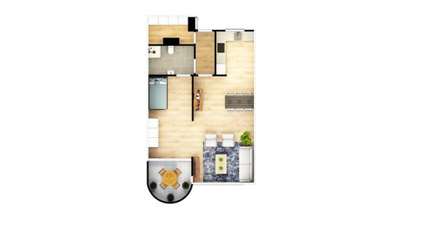 2 kamer appartement 65 m² met terras